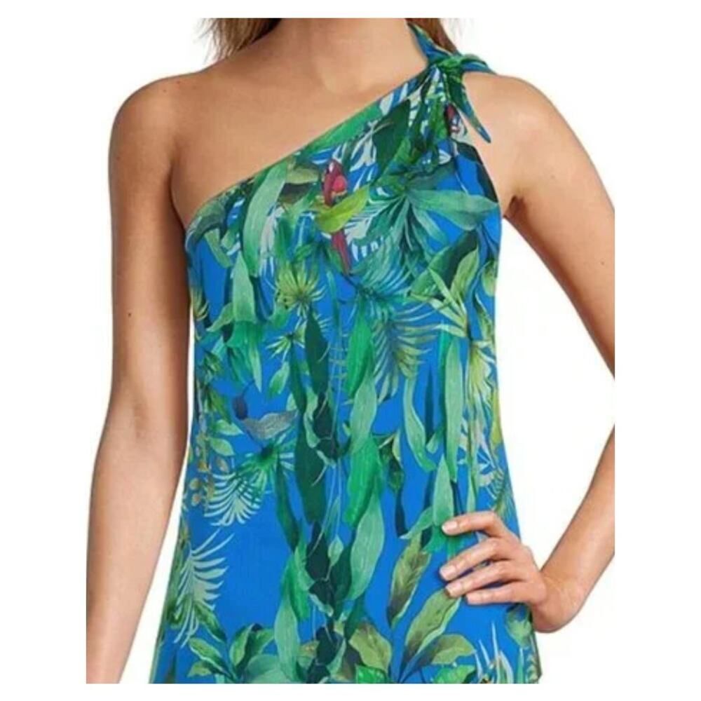 Antonio Melani Philippa Tropical Print Tie Shoulder Chiffon Blouse Sz L Parrots